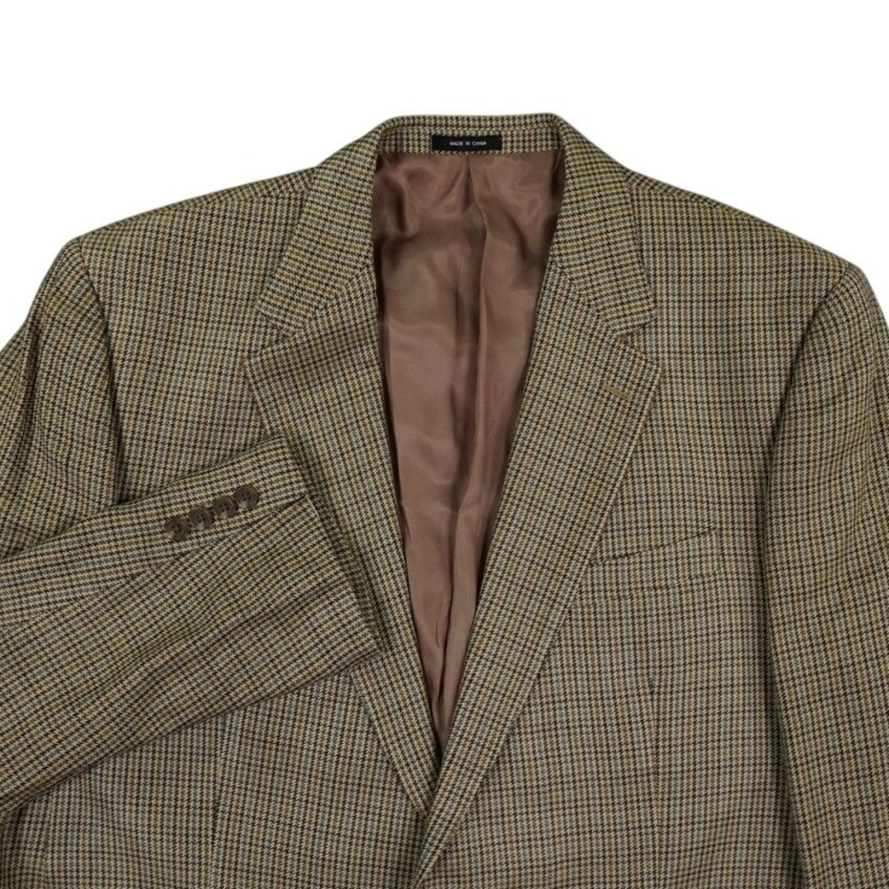Chaps Silk Sport Coat Mens 48L Brown Houndstooth Blazer Two Button Professional